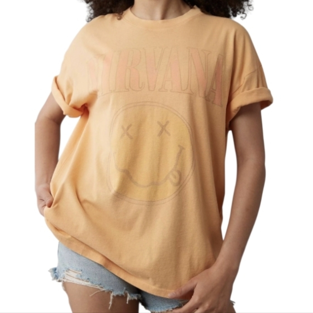 American Eagle Outfitters Nirvana Tee Oversized XS Apricot Graphic Band T-shirt